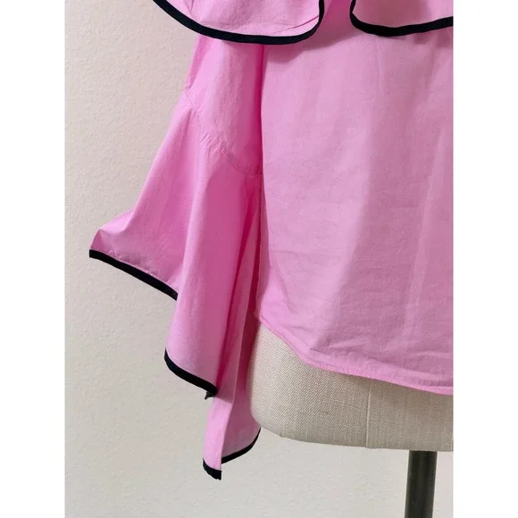 Zara Basic Blouse Sz XS Pink Off Shoulder Ruffle Bell Sleeve Barbiecore Crop Top - Picture 6 of 8